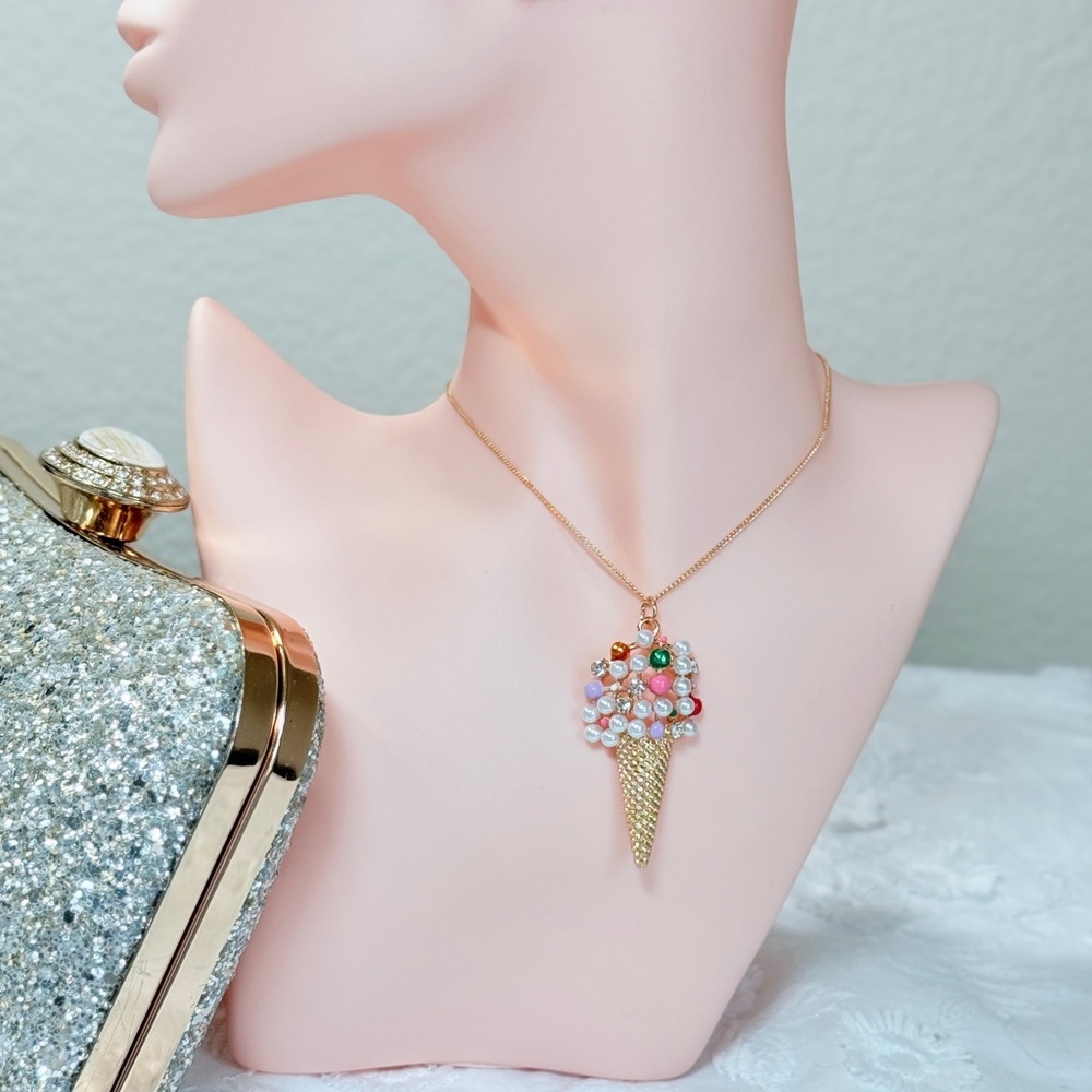 💕 Gold Ice Cream Cone Pendant Necklace - Picture 6 of 6